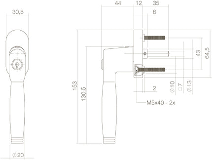 Intersteel Fenstergriff Ton 222 abschließbar auf ovaler Rosette Chrom/Ebenholz