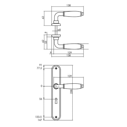 Intersteel Türgriff Courgette mit ovalem Schild 235x40x8mm Schlüsselloch 56mm Mattchrom