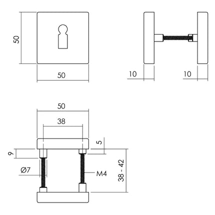 Intersteel Rozet sleutelgat 50x50x10 mm aluminium zwart (pr)