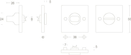 Intersteel Rosette WC-/Badschloss eckig groß mattschwarz