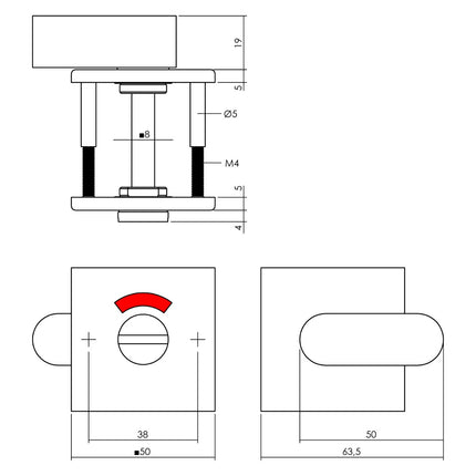 Intersteel Intersteel Rosette WC-/Badschloss eckig Edelstahl matt schwarz