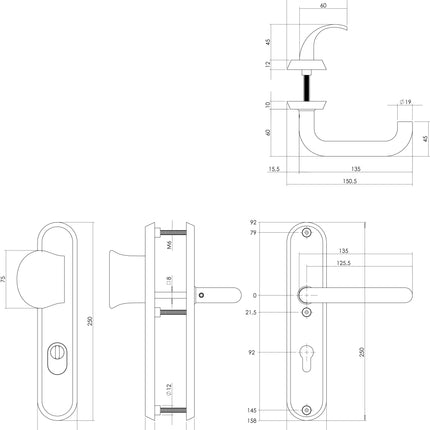 Intersteel Sicherheitsbeschlag SKG*** mit Kernziehschutz Profilzylinder Loch 92 mm schwarz matt ovaler Haustürbeschlag