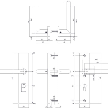 Intersteel Sicherheitsbeschlag rechteckig mit Kernziehschutz Profilzylinderloch matt schwarz 55 mm Hintertürbeschlag