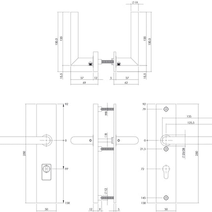 Intersteel Sicherheitsbeschlag rechteckig mit Kernziehschutz Profilzylinderloch matt schwarz 72 mm Hintertürbeschlag