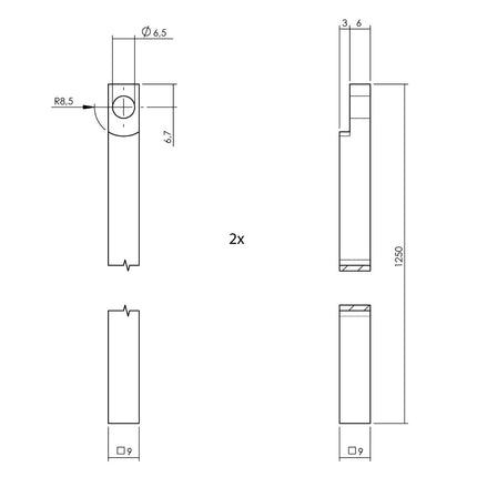 Intersteel Kurbel-Getriebe links T-rechts mit Stangensatz 2 X 1245 mm schwarz