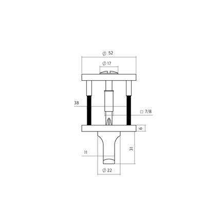 Intersteel verdecktes Toilettenschloss ø52x6mm mit Stift 6-8mm PVD schwarz