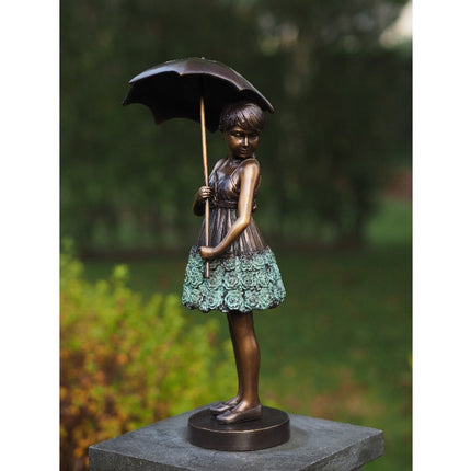 Bronzen beeld Meisje met paraplu 45x20x18cm