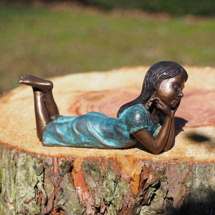 Bronzen beeld Meisje met hand aan kin 7x5x15cm