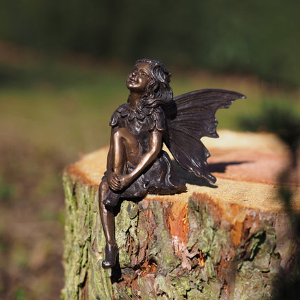 Bronzen beeld Zittende Engel 16x7x14cm