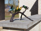 Bronzen beeld 4 vogels op tak 43x23x23cm