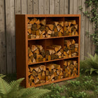 Cortenstalen houtopslag met 9 Vakken met achterwand 150x38,5x150 cm