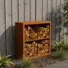 Cortenstalen houtopslag met 4 Vakken met achterwand 100x38,5x100 cm
