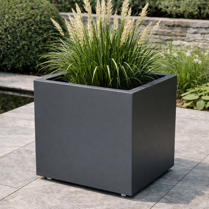 GARDRA Polyester plantenbak met wielen 70x70x70 cm - Zwartgrijs (RAL 7021)