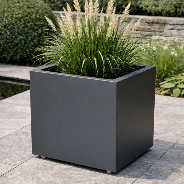 GARDRA Polyester plantenbak met wielen 70x70x70 cm - Zwartgrijs (RAL 7021)