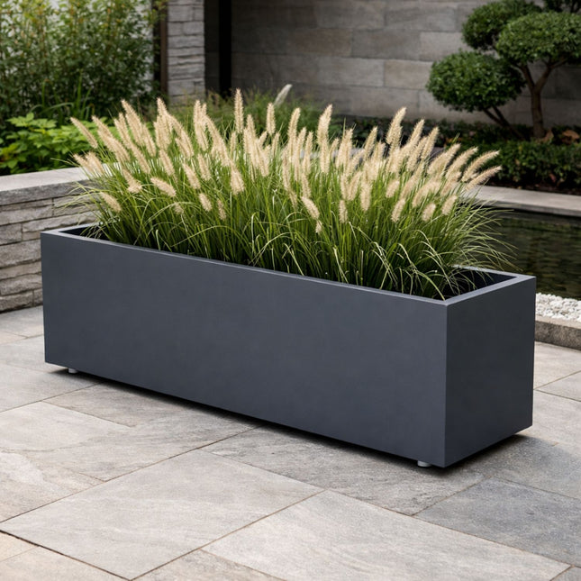 GARDRA Polyester plantenbak met wielen 200x50x60 cm - Zwartgrijs (RAL 7021)