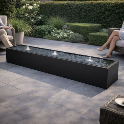 Langwerpige aluminium watertafel met fonteinen 300x60x40cm 57kg