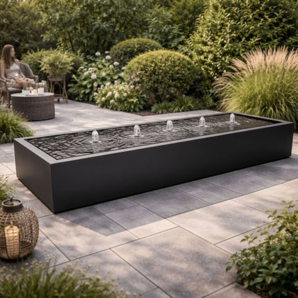 Langwerpige aluminium watertafel met fonteinen 500x150x40cm 158kg