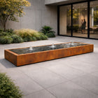 Langwerpige cortenstaal watertafel met fonteinen 300x60x40cm 165kg