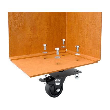 Langwerpige cortenstalen plantenbak met wielen 120x40x80 cm