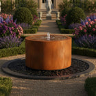 Ronde cortenstalen watertafel met fontein 150x50cm 158kg