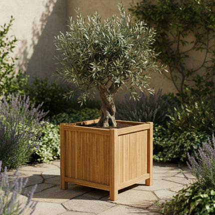 Vierkante Hardhouten plantenbak met poten 60x60x60 cm