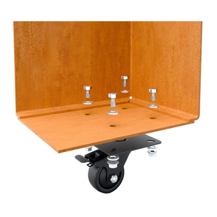 Vierkante cortenstalen plantenbak met wielen 100x100x60 cm