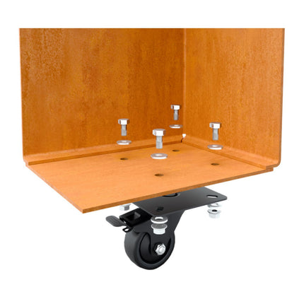 Vierkante cortenstalen plantenbak met wielen 40x40x80 cm