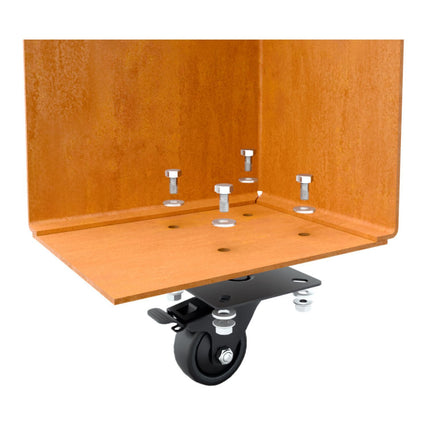 Vierkante cortenstalen plantenbak met wielen 80x80x40 cm