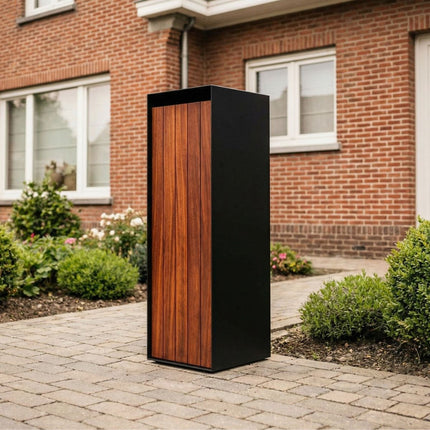 Vrijstaande Brievenbus GB024 Staal met Padouk hout