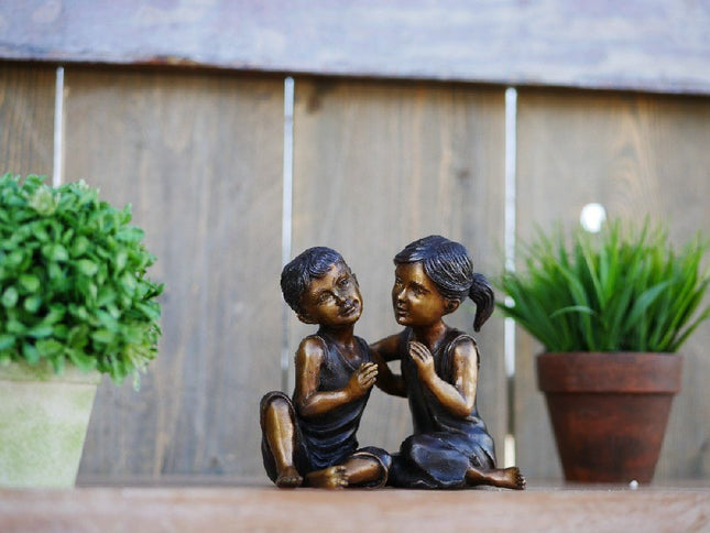 Bronzen beeld Lachend kinderpaar 13x10x14cm - Doika - Bronzen beeld - Doika - 5410807012499 - AN1249BR-B
