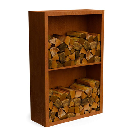 Cortenstalen houtopslag met 2 Vakken met achterwand 100x38,5x150 cm - Doika - Houtopslag - Geroba -  - EguraDC31AW