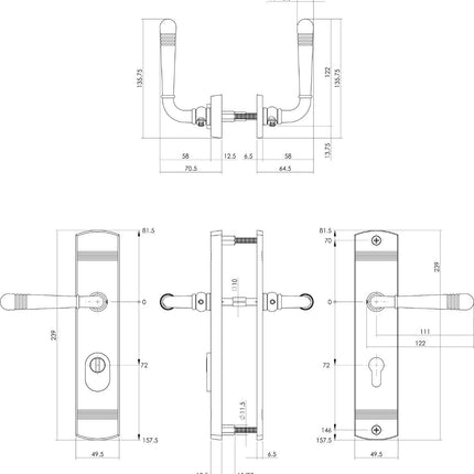 Intersteel Achterdeurbeslag Helena 239x50mm kruk/kruk profielcilindergat 72mm met kerntrekbeveiliging chroom - Doika - Achterdeurbeslag op schild - Intersteel - 8714186438367 - 16,377,736