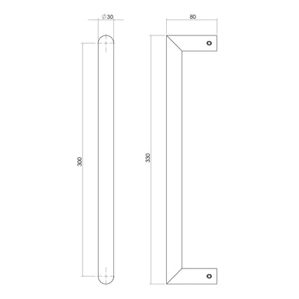 Intersteel Deurgreep per stuk recht - 90° 330x80x30 HoH 300 rvs - Doika - Deurgrepen - Intersteel - 8714186465172 - 35,433,911