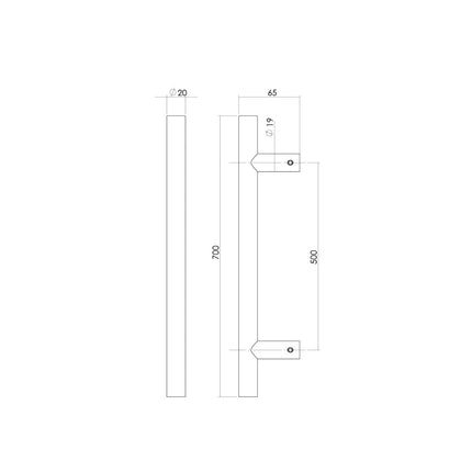 Intersteel Deurgreep T - model Ø20 mm 700 mm mat zwart - Doika - Deurgrepen - Intersteel - 8714186527146 - 23,432,441