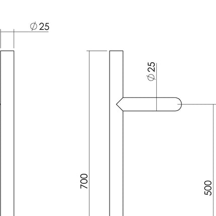 Intersteel Deurgreep T - schuin ø 25 mm - 700 mm rvs geborsteld - Doika - Deurgrepen - Intersteel - 8714186334386 - 35,432,841