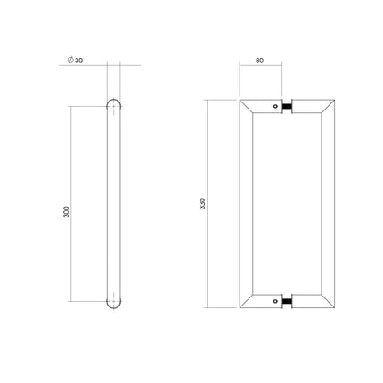 Intersteel Deurgrepen per paar recht - 90° 330x80x30 HoH 300 rvs - Doika - Deurgrepen - Intersteel - 8714186465189 - 35,433,912