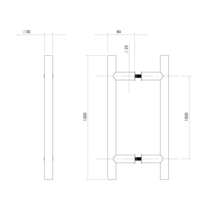 Intersteel Deurgrepen per paar T - vorm 1200x80x30 HoH 1000 rvs - Doika - Deurgrepen - Intersteel - 8714186465073 - 35,432,782