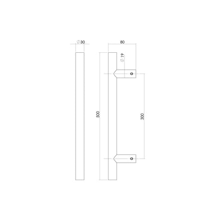 Intersteel Deurgrepen per paar T - vorm 500x80x30 HoH 300 rvs - Doika - Deurgrepen - Intersteel - 8714186464977 - 35,432,722