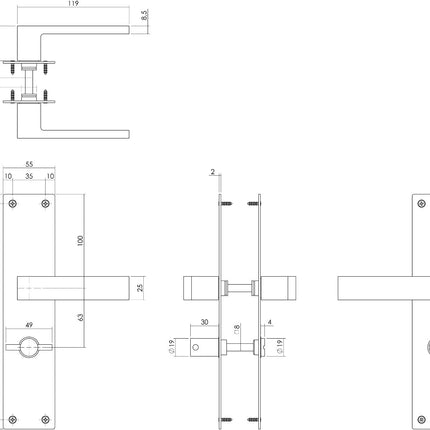 Intersteel Deurkruk Amsterdam met schild WC63/8 rvs geborsteld - Doika - Deurkrukken op schild - Intersteel - 8714186489765 - 35,057,165