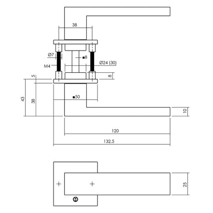 Intersteel Deurkruk Amsterdam op vierkante rozet 50x50x5 mm rvs geborsteld - Doika - Deurkrukken op rozet - Intersteel - 8714186571989 - 35,092,302