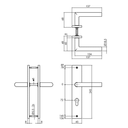 Intersteel Deurkruk Bastian op schild 245x45 mm profielcilindergat 72 mm messing titaan PVD - Doika - Deurkrukken op schild - Intersteel - 8714186558140 - 13,174,336