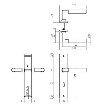 Intersteel Deurkruk Bau - Stil op schild 245x45 mm sleutelgat 56 mm messing titaan PVD - Doika - Deurkrukken op schild - Intersteel - 8714186558171 - 13,174,224