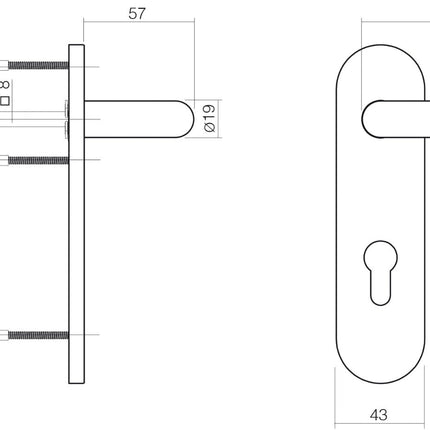 Intersteel Deurkruk Hoek 90° brandvertragend 9mm op kortschild profielcilindergat 72 mm rvs - Doika - Deurkrukken op schild - Intersteel - 8714186098929 - 35,077,436