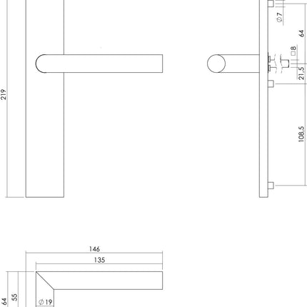 Intersteel Deurkruk Hoek 90° op rechthoekig schild blind rvs geborsteld - Doika - Deurkrukken op schild - Intersteel - 8714186186947 - 35,130,711