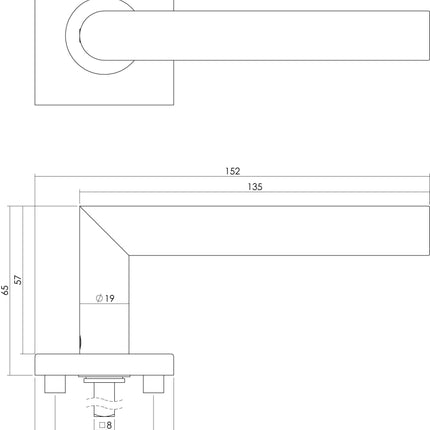 Intersteel Deurkruk Hoek 90° op vierkant rozet rvs geborsteld - Doika - Deurkrukken op rozet - Intersteel - 8714186127728 - 35,124,202