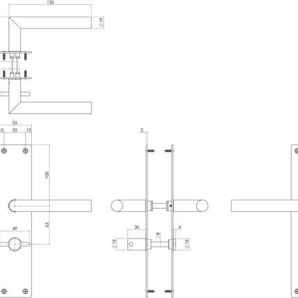 Intersteel Deurkruk Jura met schild 250x55x2mm WC63/8 zwart - Doika - Deurkrukken op schild - Intersteel - 8714186489628 - 23,058,365