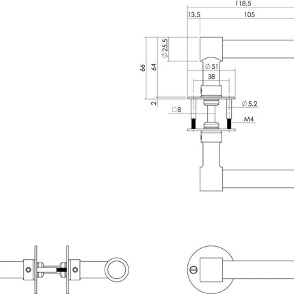 Intersteel Deurkruk L/L - model met rozet 2 mm rvs/zwart - Doika - Deurkrukken op rozet - Intersteel - 8714186458228 - 23,167,002