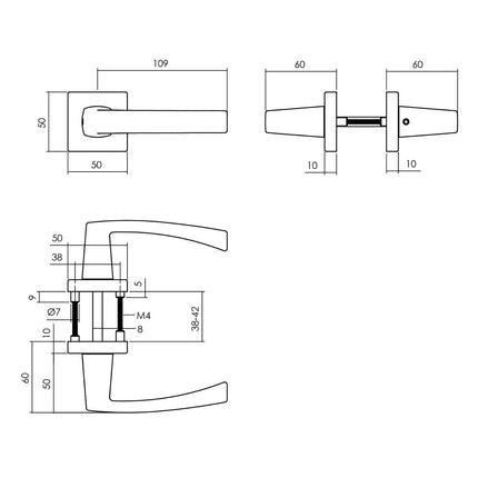 Intersteel Deurkruk Moora op rozet 50x50x10 mm aluminium zwart - Doika - Deurkrukken op rozet - Intersteel - 8714186505267 - 23,005,702