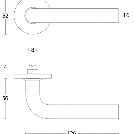 Intersteel Deurkruk Recht ø16 mm slank op rozet met ring rvs geborsteld - Doika - Deurkrukken op rozet - Intersteel - 8714186060803 - 35,056,602