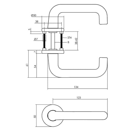 Intersteel Deurkruk Rond met rond rozet ø50x7 mm aluminium - Doika - Deurkrukken op rozet - Intersteel - 8714186068465 - 82,007,702